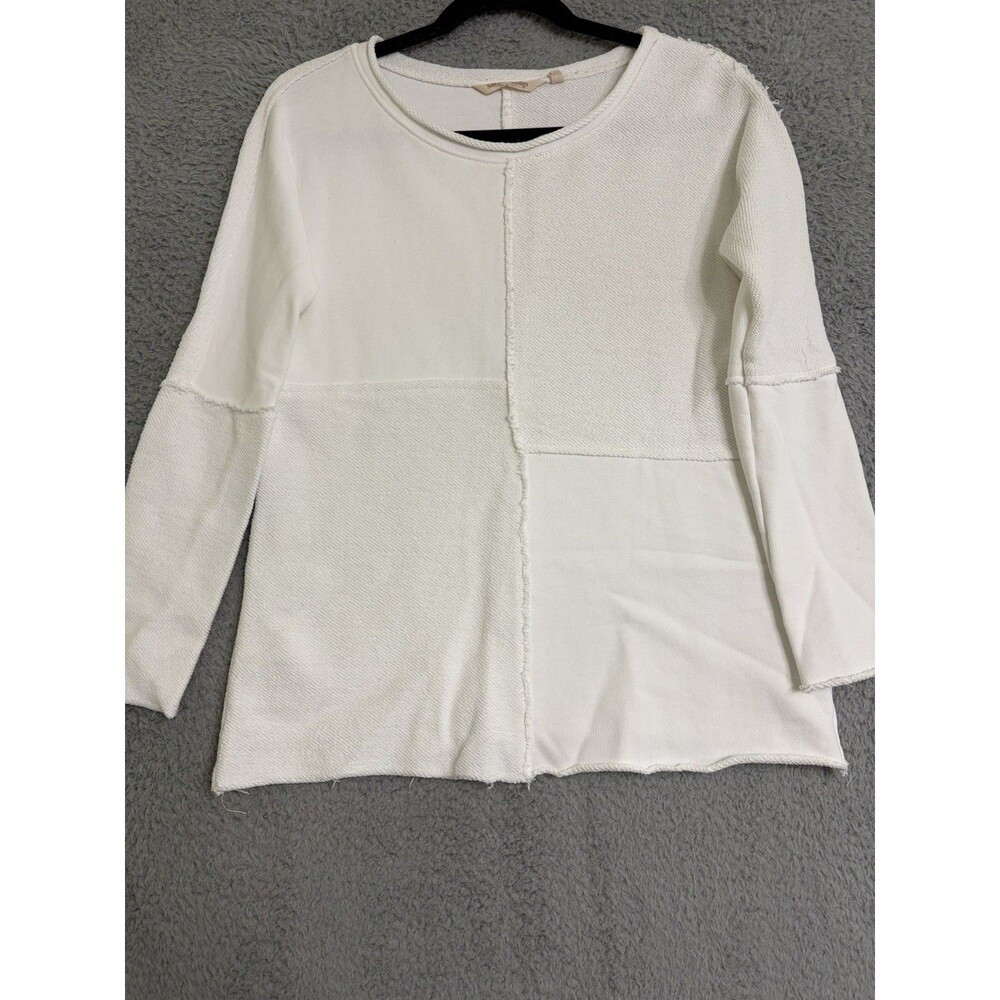 Soft surroundings Cream textured block colorblock sweatshirt Terry Cloth Size XS